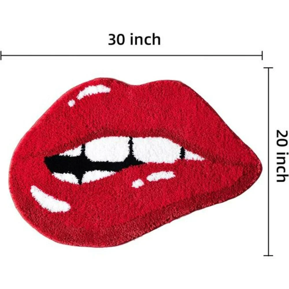 Red lips bathroom rug funny bath mat non slip absorbent washable plush shower ru